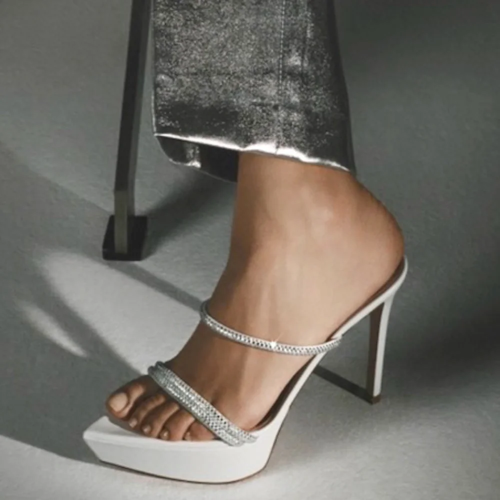 Gianvito Rossi White Cannes Crystal Platform Stiletto Sandals US7